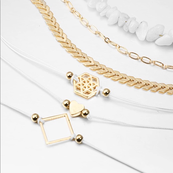 6 bracelets gold white stone heart boho - Picture 3 of 3